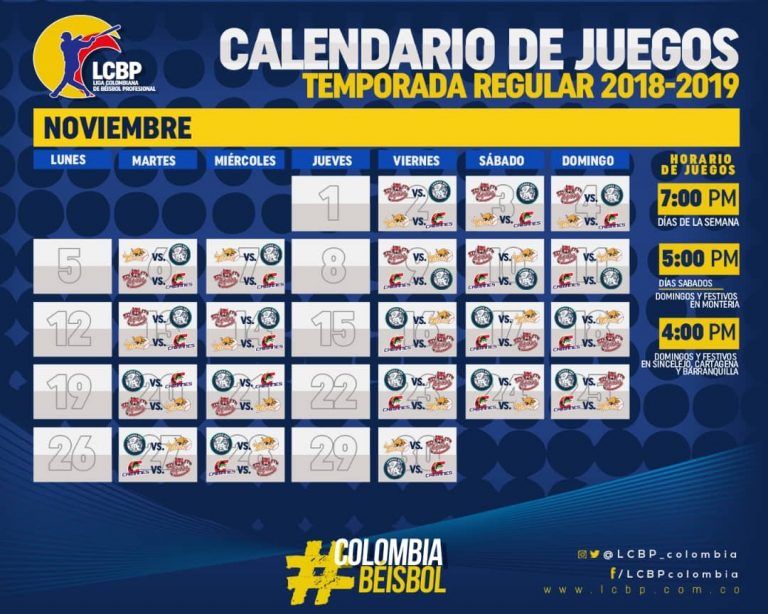 Calendario Oficial Liga Colombiana de Béisbol Profesional 2018 2019